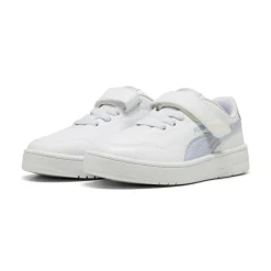 Sneakers da bambino e bambina bianche con dettaglio azzurro Puma Court Lally