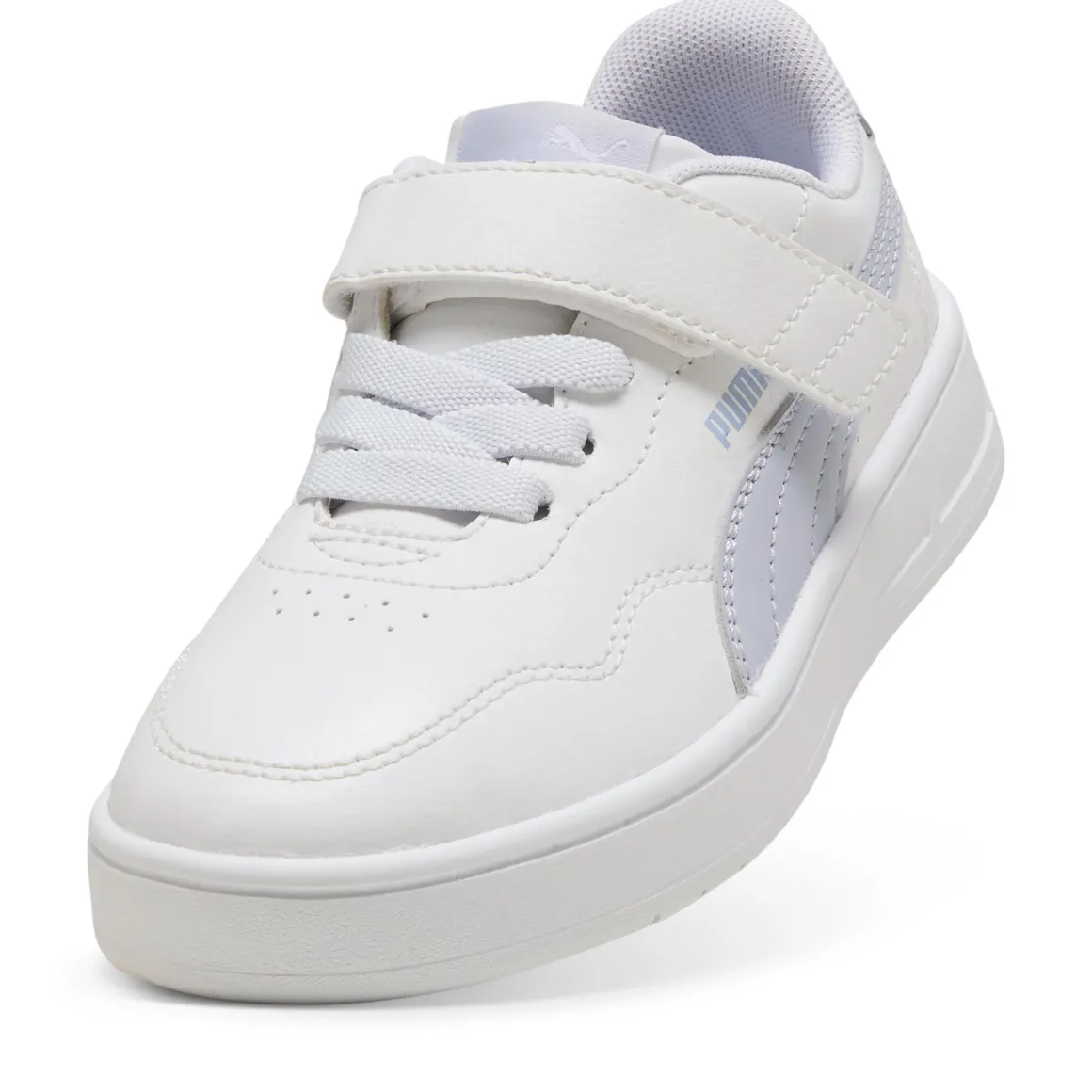 Sneakers da bambino e bambina bianche con dettaglio azzurro Puma Court Lally