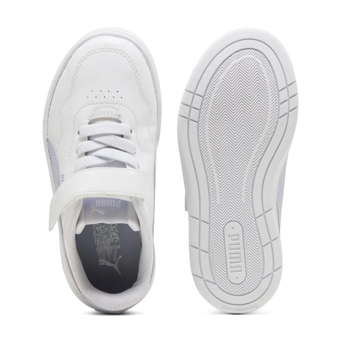 Sneakers da bambino e bambina bianche con dettaglio azzurro Puma Court Lally