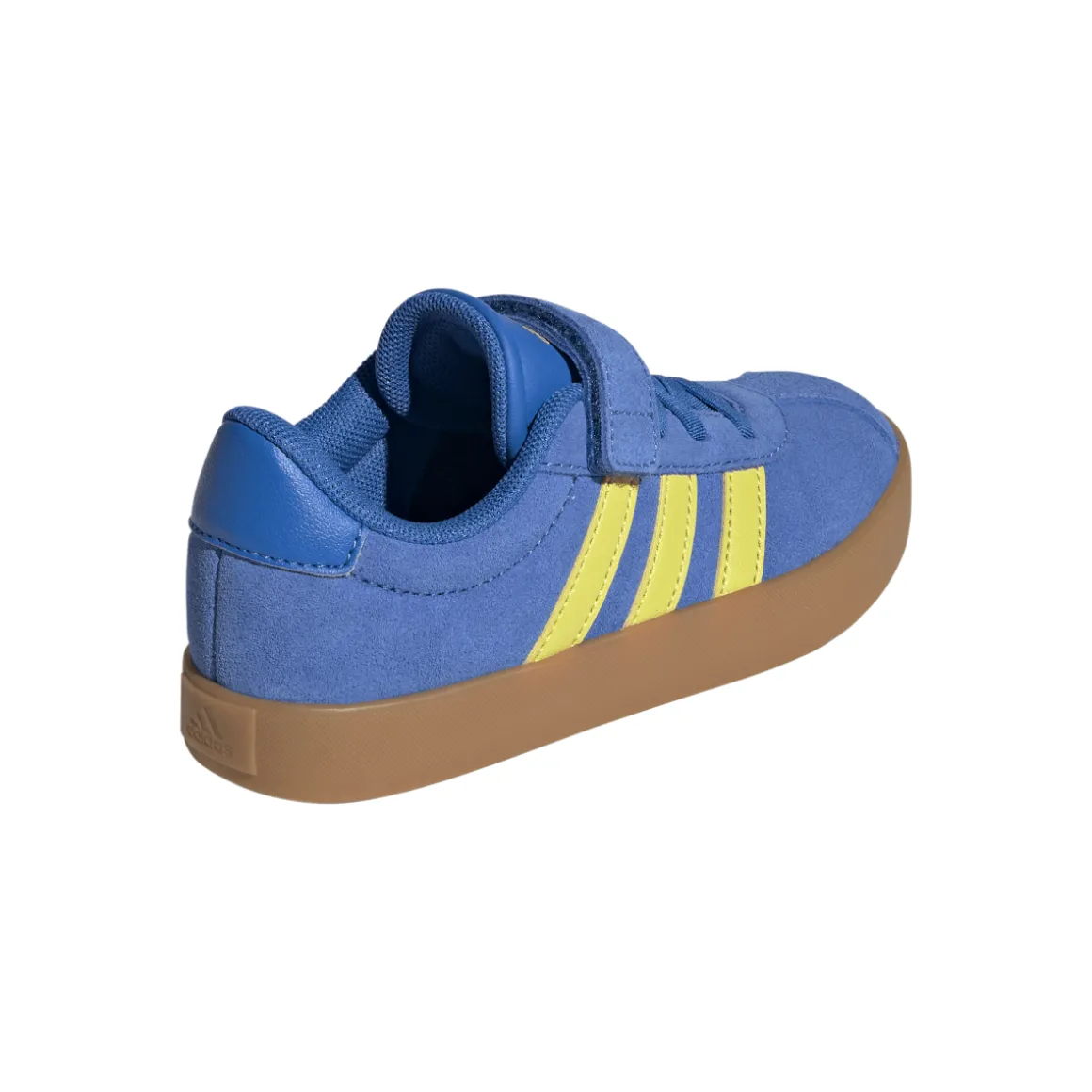 Sneakers da bambino e bambina in pelle effetto scamosciato blu e gialle adidas VL Court 2.0
