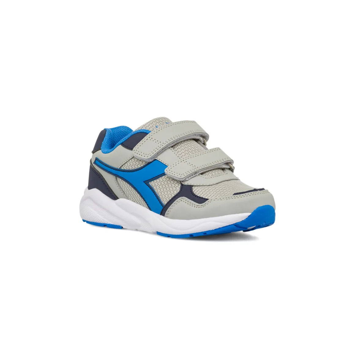 Sneakers da Bambino grigie e blu con strappo e logo Diadora Falcon 5