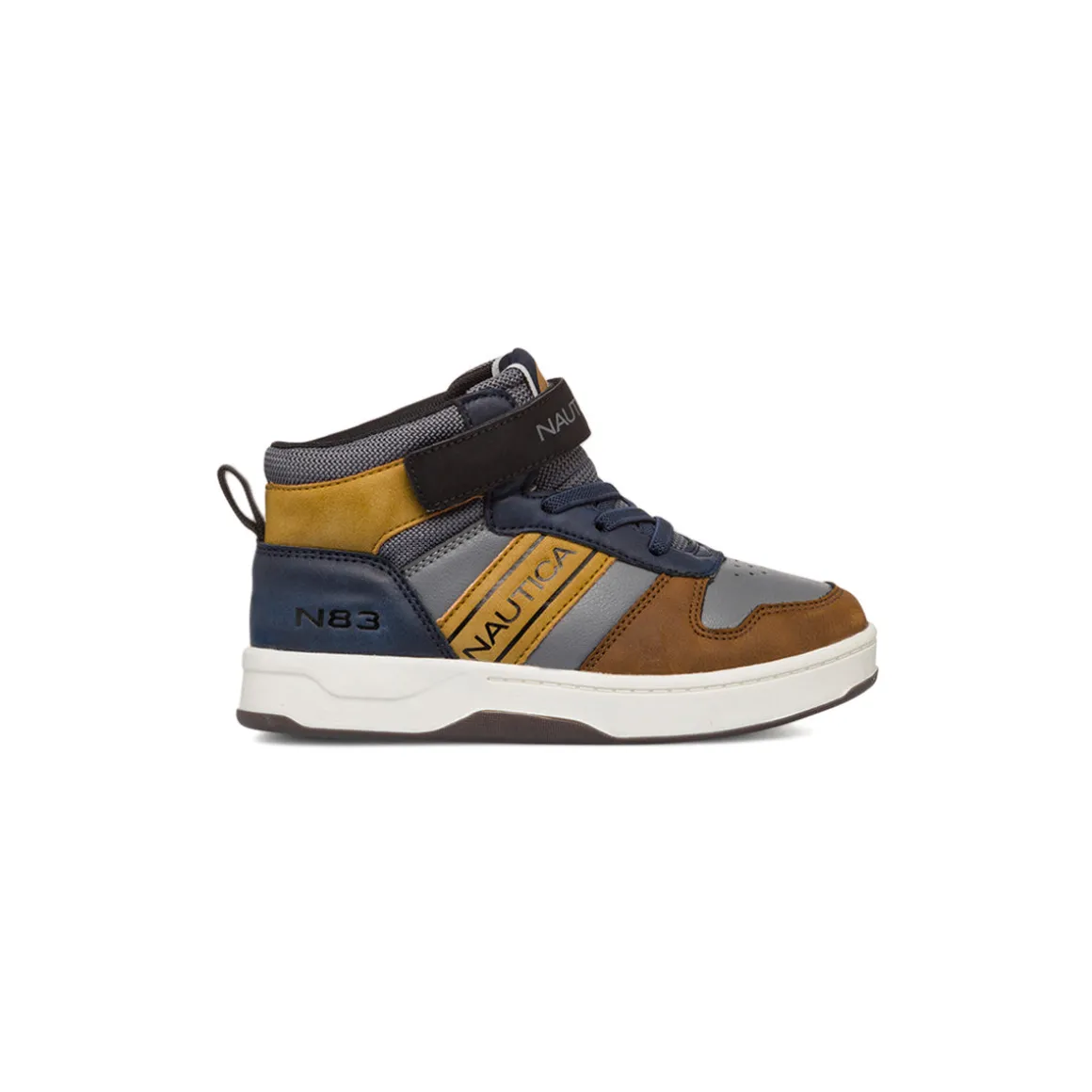 Sneakers da bambino grigie e blu con logo Nautica
