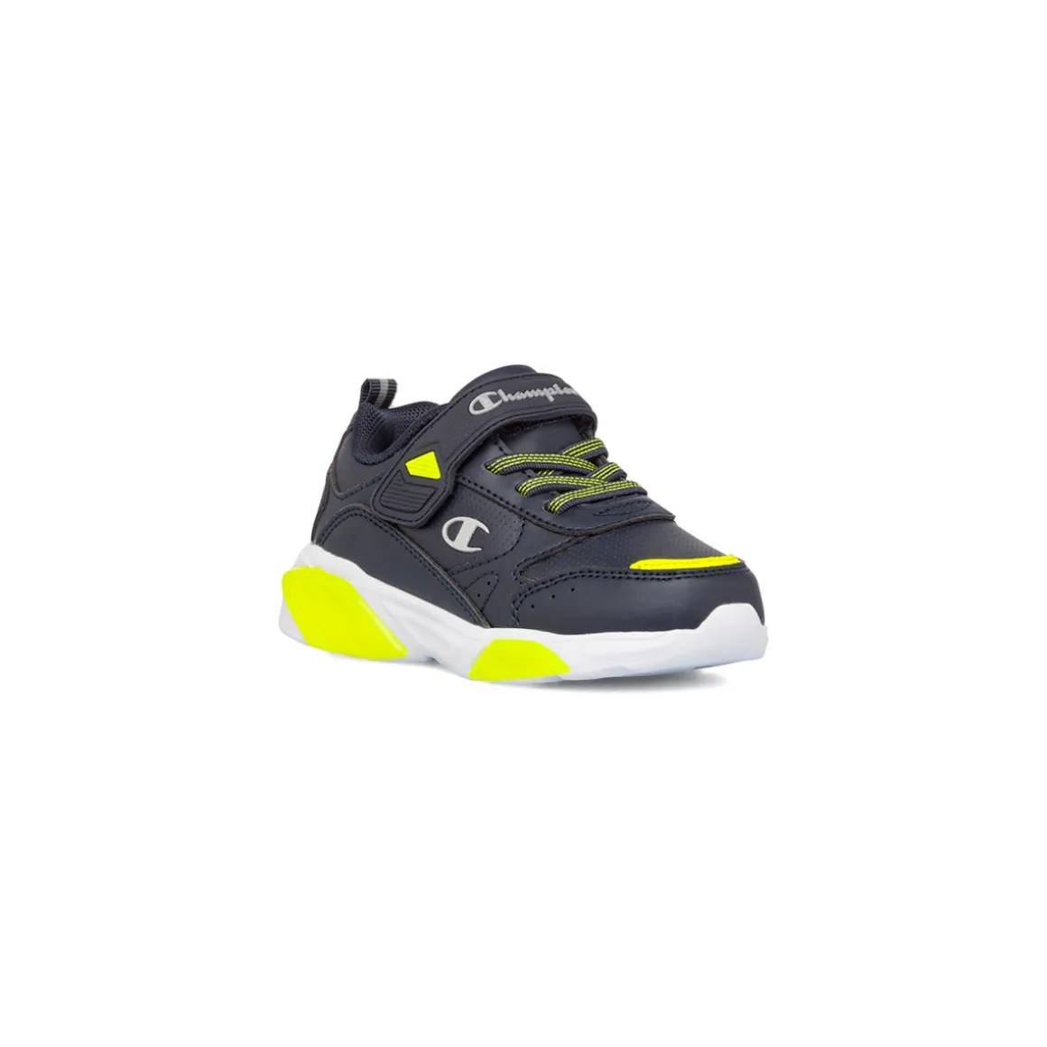 Sneakers da bambino Primi Passi blu navy con dettagli gialli e luci nella suola Champion Wave