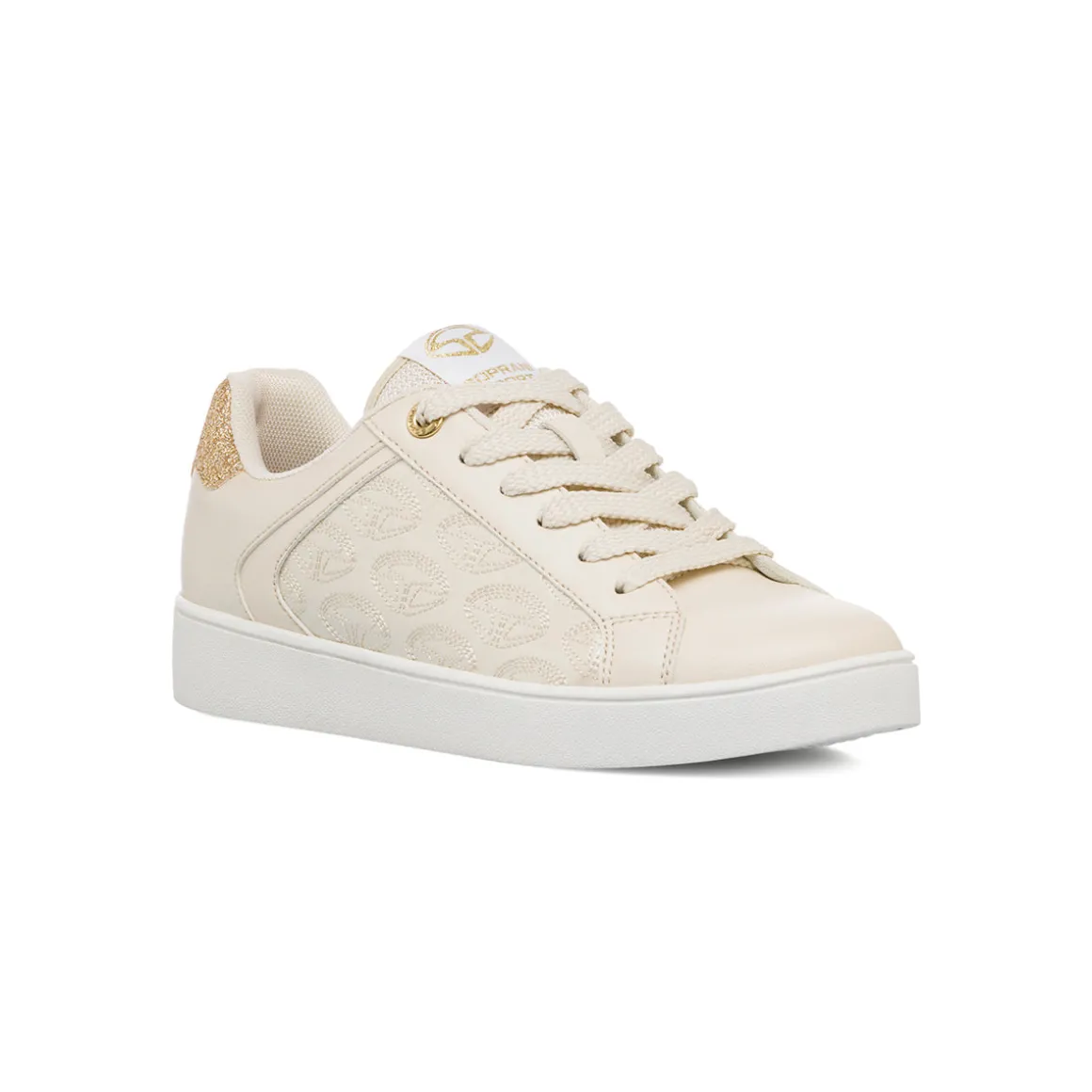 Sneakers da donna beige Soprani Sport con dettagli oro e suola platform