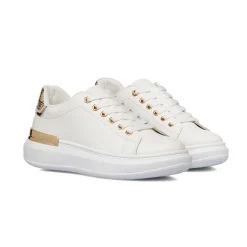 Sneakers da donna bianche Lora Ferres con dettagli in oro e suola platform