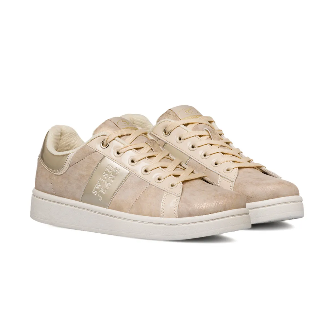 Sneakers da donna bianche con dettagli in oro Swish Jeans
