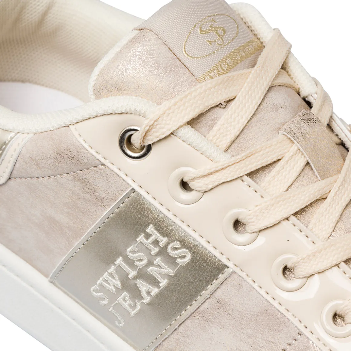 Sneakers da donna bianche con dettagli in oro Swish Jeans