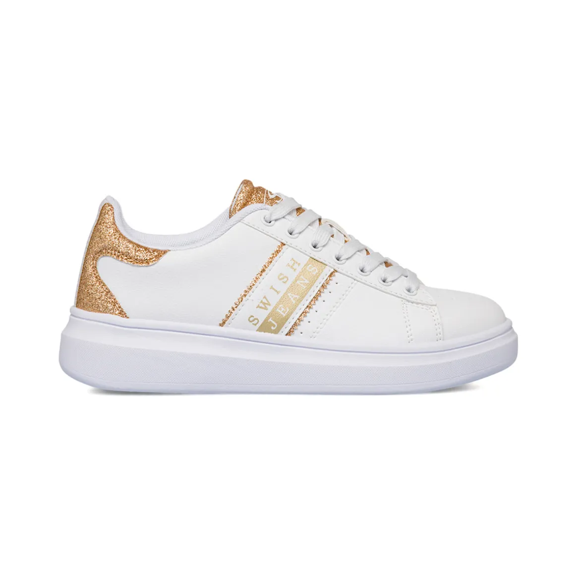 Sneakers da donna bianche con dettagli oro Swish Jeans