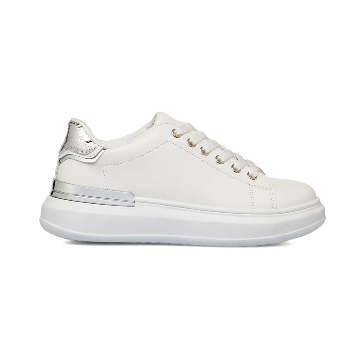 Sneakers da donna bianche Lora Ferres con dettagli argento e suola platform