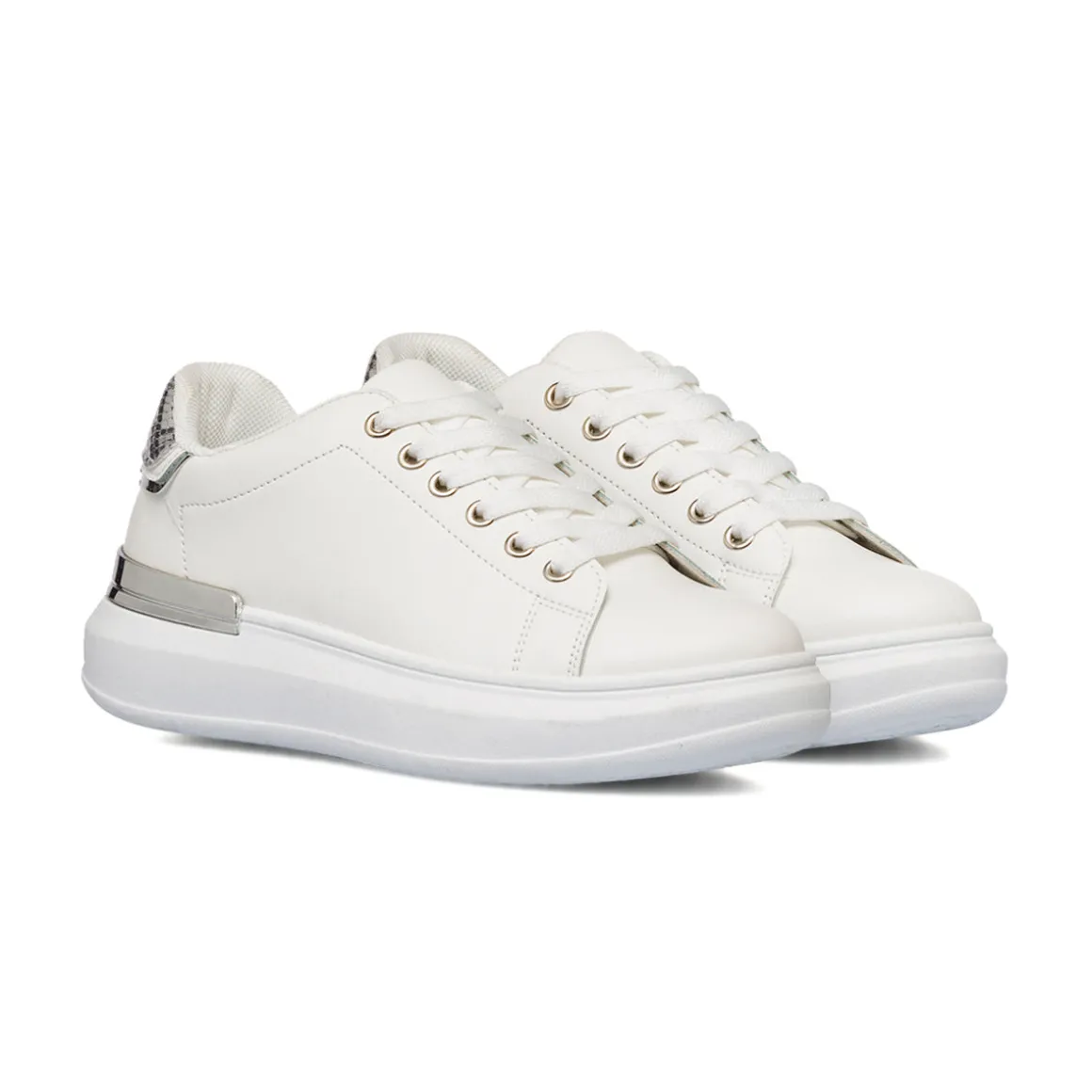 Sneakers da donna bianche Lora Ferres con dettagli argento e suola platform