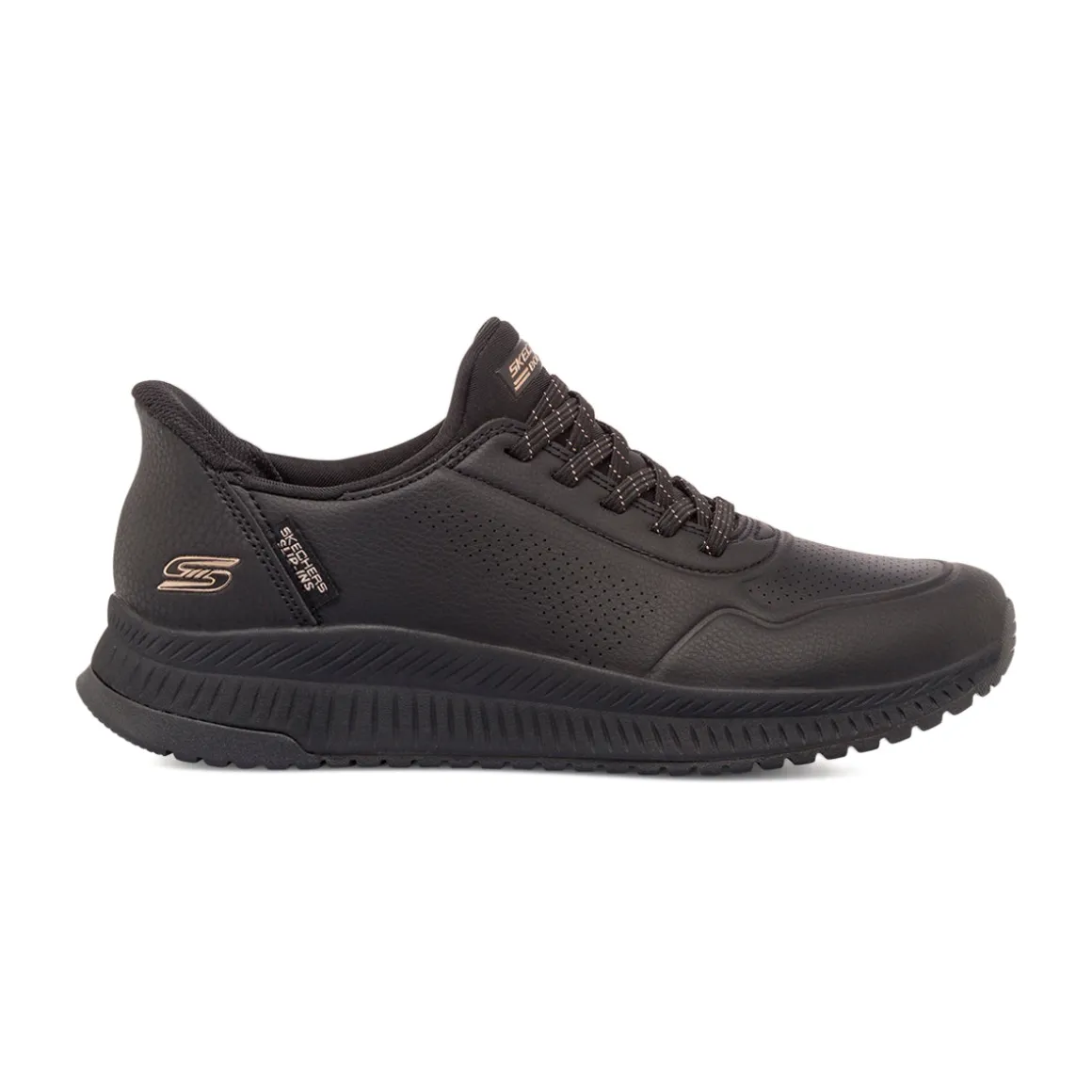 Sneakers da donna nere con dettagli oro rosa Skechers BOBS Slip-Ins