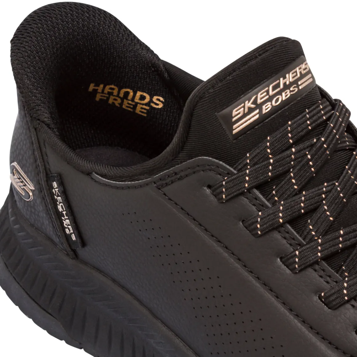 Sneakers da donna nere con dettagli oro rosa Skechers BOBS Slip-Ins