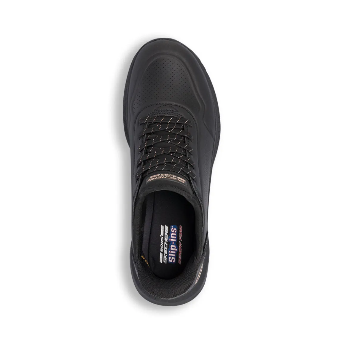 Sneakers da donna nere con dettagli oro rosa Skechers BOBS Slip-Ins