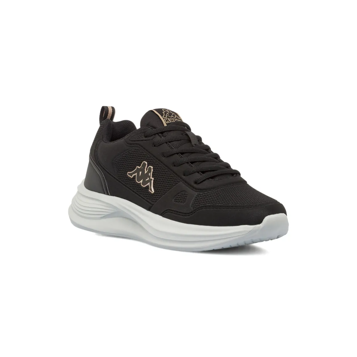Sneakers da Donna Nere con Dettagli Beige e Suola Bianca Kappa