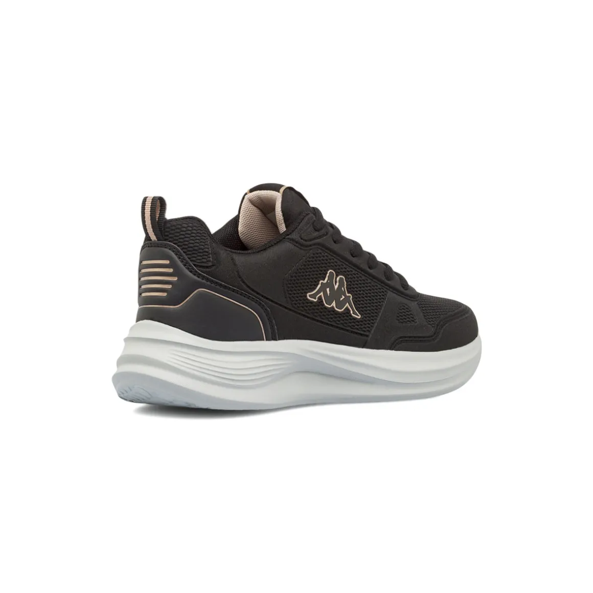 Sneakers da Donna Nere con Dettagli Beige e Suola Bianca Kappa