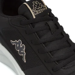 Sneakers da Donna Nere con Dettagli Beige e Suola Bianca Kappa