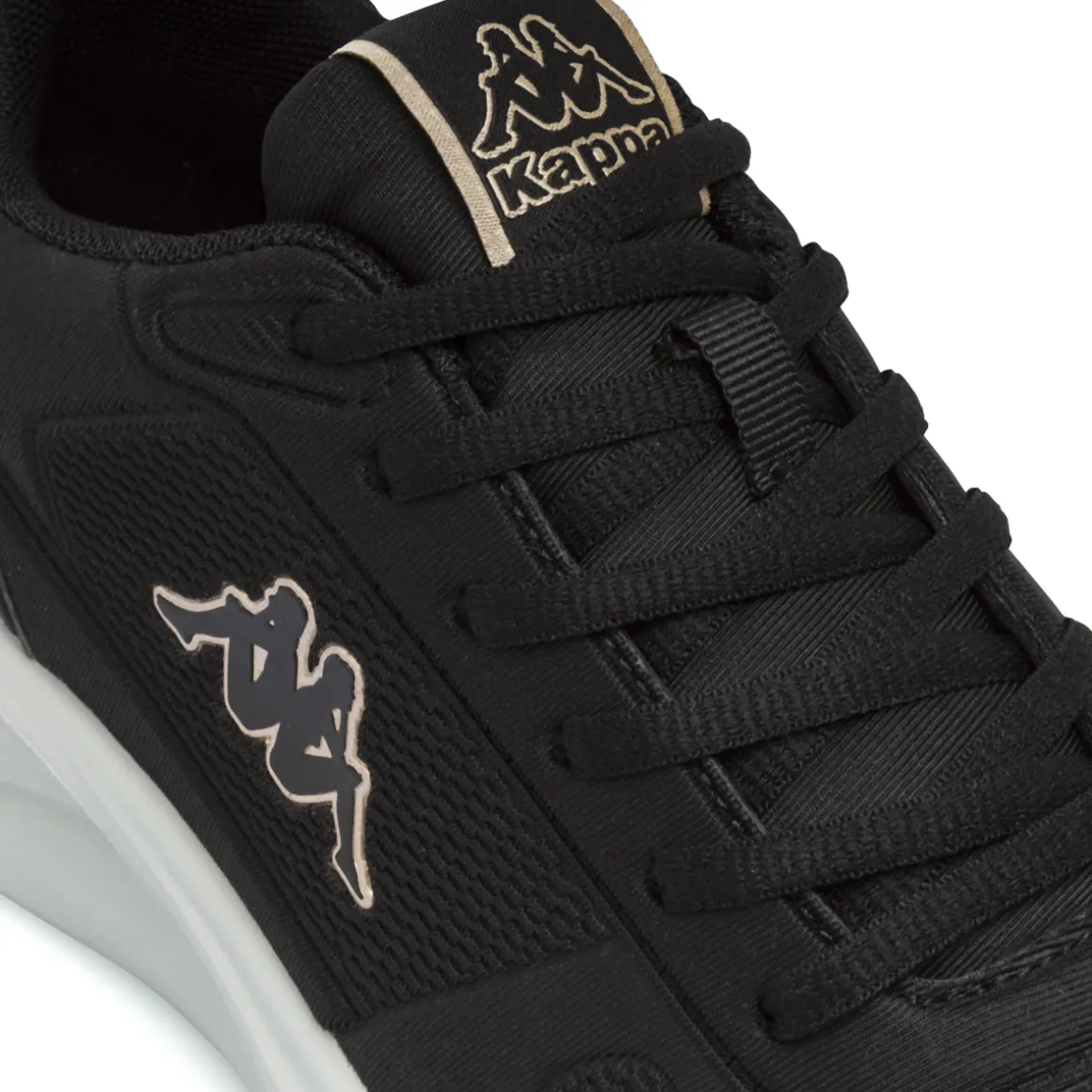 Sneakers da Donna Nere con Dettagli Beige e Suola Bianca Kappa