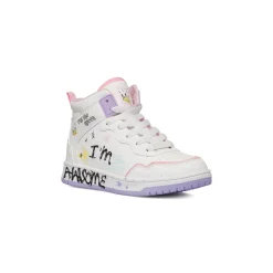 Sneakers da ragazza alte bianche e lilla con stampe Dieci Baci