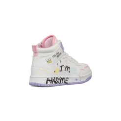Sneakers da ragazza alte bianche e lilla con stampe Dieci Baci