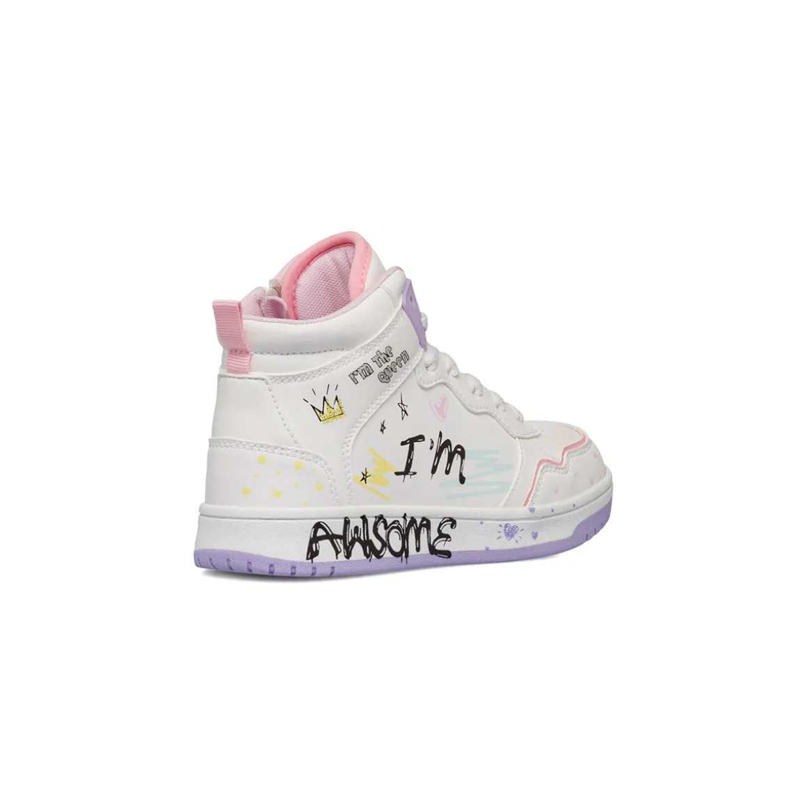 Sneakers da ragazza alte bianche e lilla con stampe Dieci Baci