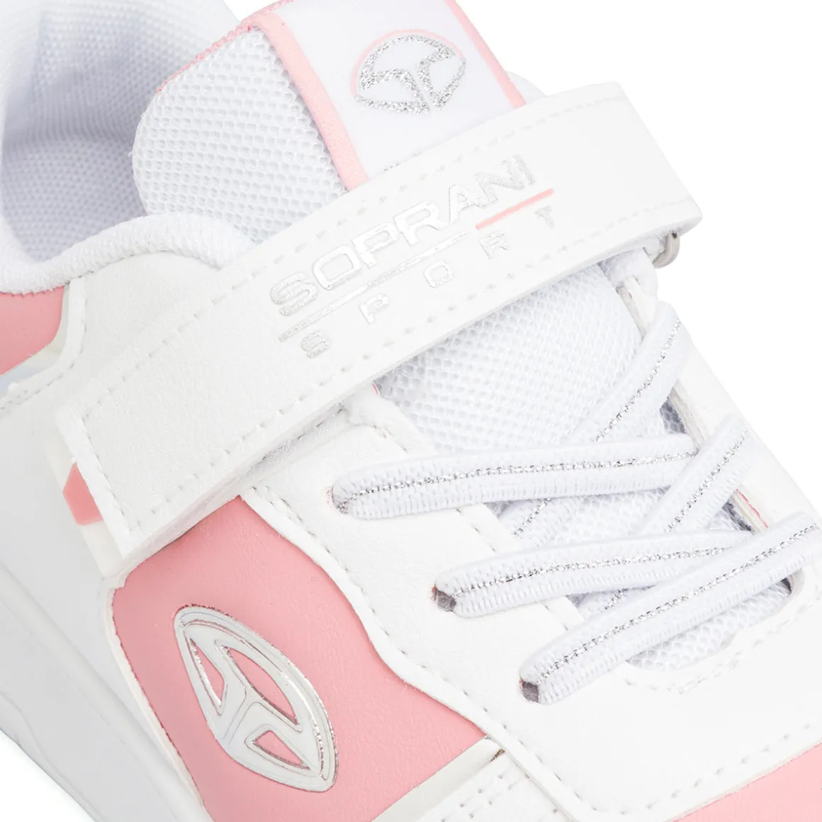 Sneakers da ragazza bianche con dettagli rosa e laminati Soprani Sport