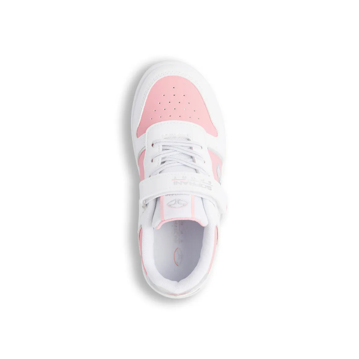 Sneakers da ragazza bianche con dettagli rosa e laminati Soprani Sport