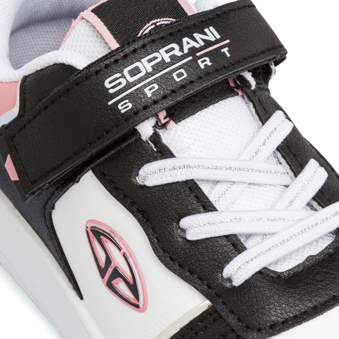 Sneakers da ragazza bianche con dettagli neri e rosa Soprani Sport