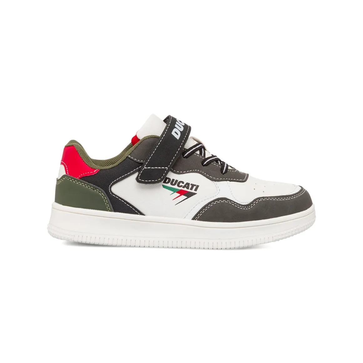 Sneakers da ragazzo bianche e grigie con logo Ducati