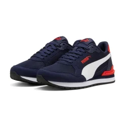 Sneakers da ragazzo blu in tessuto mesh con dettagli rossi Puma Runner V4 Mesh