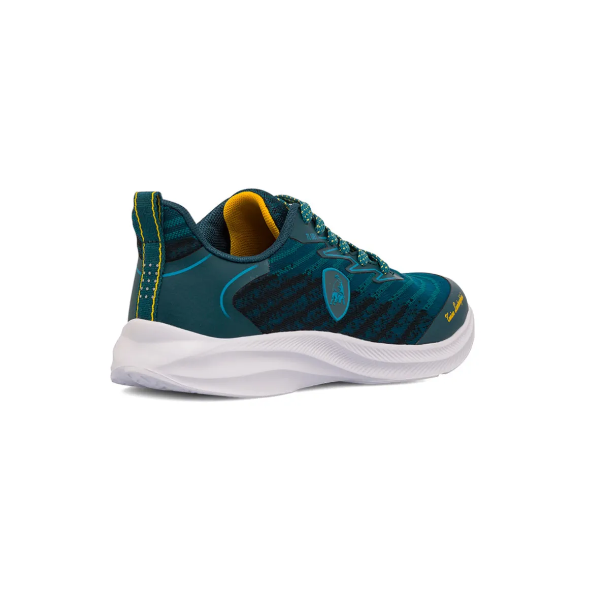 Sneakers da ragazzo blu ottanio e nere con dettagli gialli e logo Tonino Lamborghini