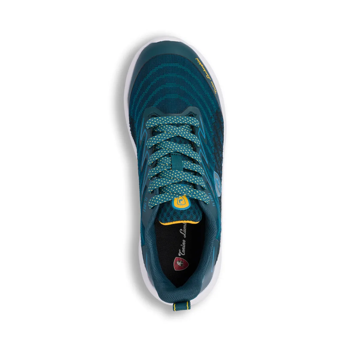 Sneakers da ragazzo blu ottanio e nere con dettagli gialli e logo Tonino Lamborghini