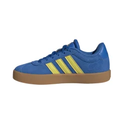 Sneakers da ragazzo e ragazza in pelle effetto scamosciato blu e gialle adidas VL Court 2.0
