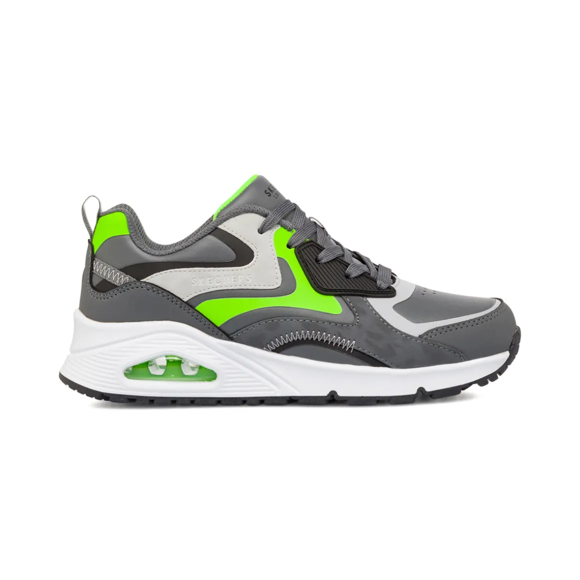 Sneakers da ragazzo grigie e verde fluo con suola ad aria Skechers Uno