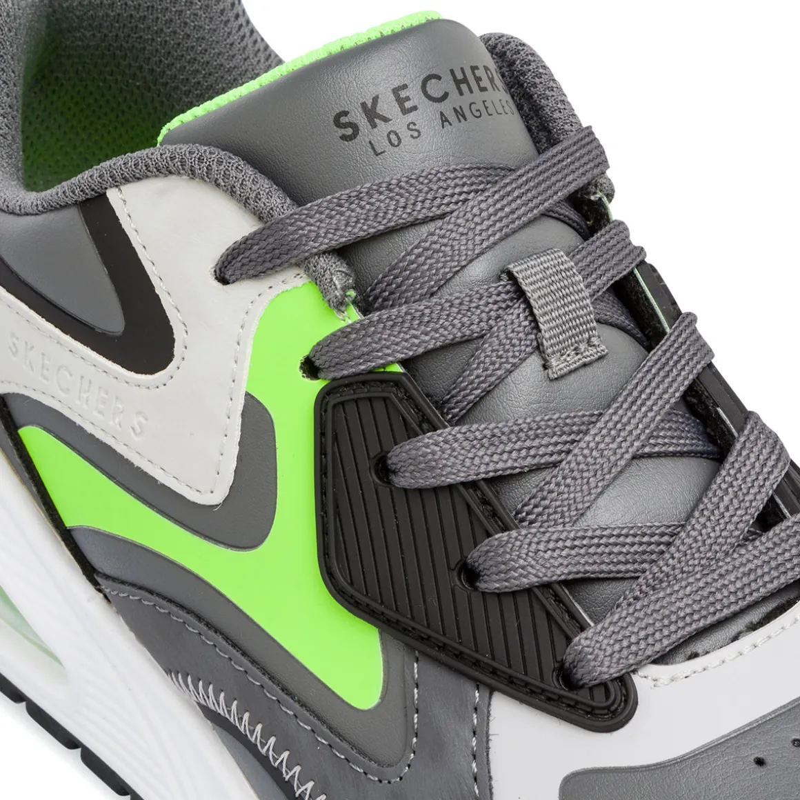 Sneakers da ragazzo grigie e verde fluo con suola ad aria Skechers Uno