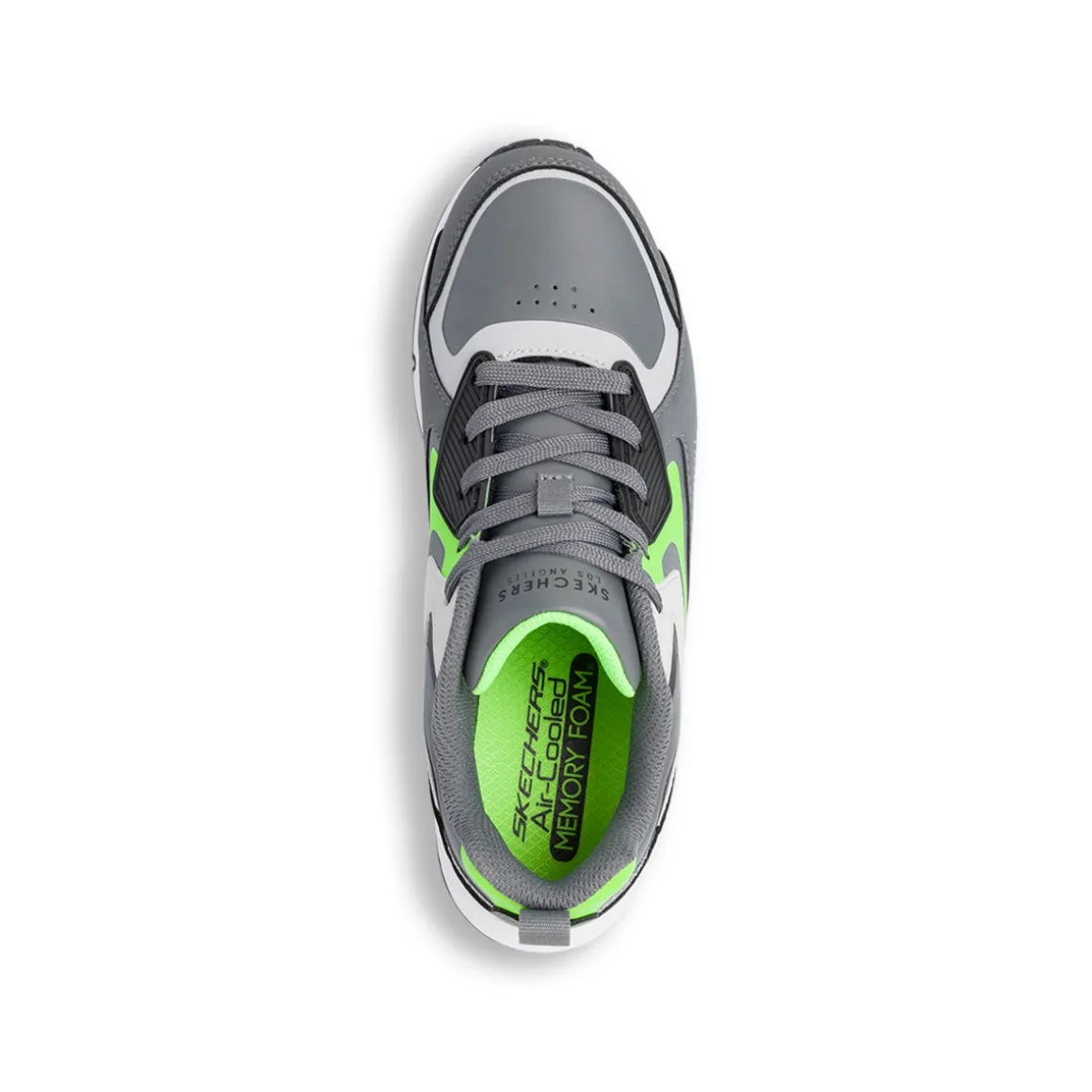 Sneakers da ragazzo grigie e verde fluo con suola ad aria Skechers Uno