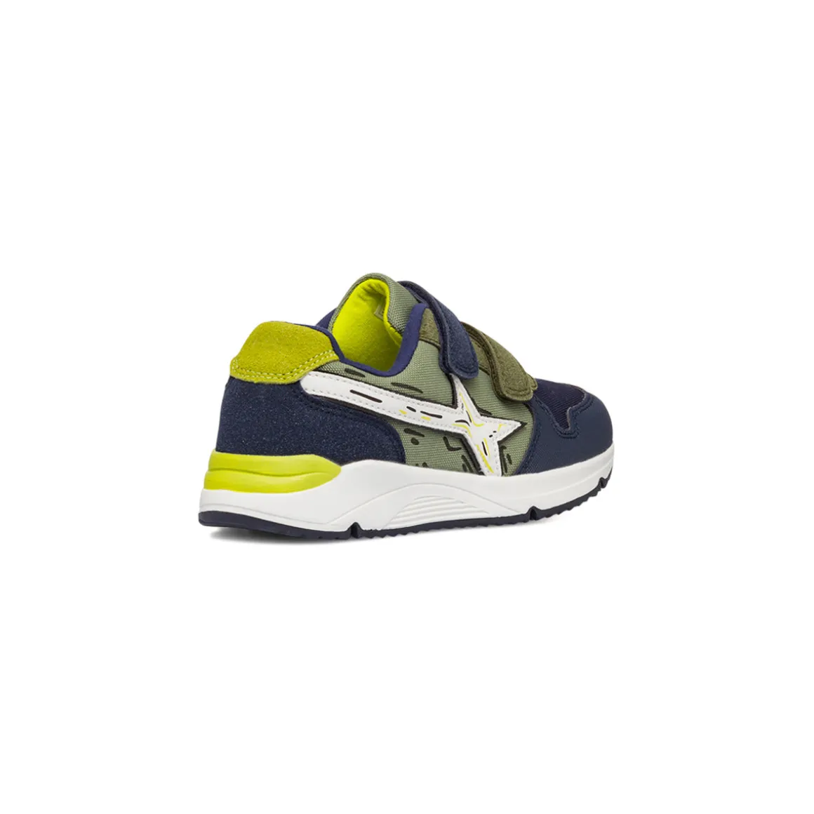 Sneakers da ragazzo verde militare e blu navy con dettagli bianchi e giallo lime Space Boy