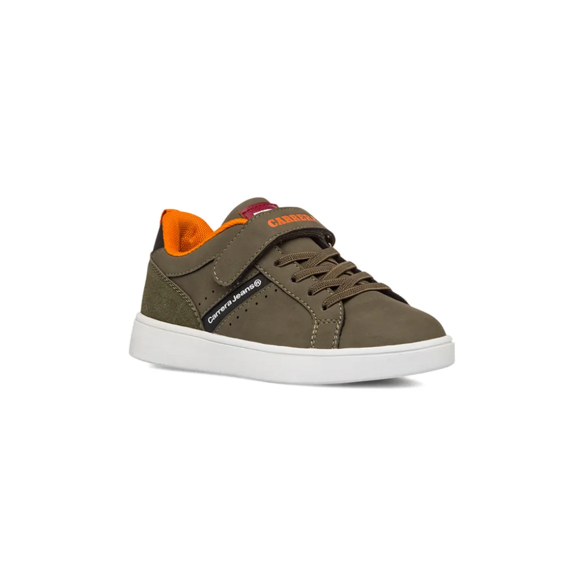 Sneakers da ragazzo verde militare con inserti arancioni Carrera Jeans