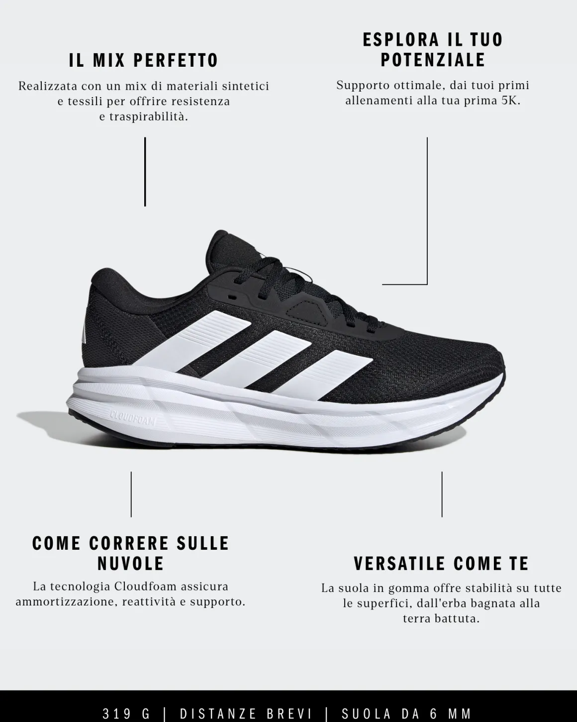 Sneakers da running uomo nere con logo adidas Galaxy 7