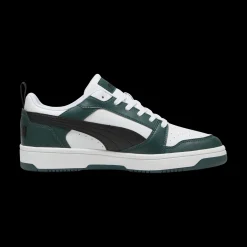 Sneakers da uomo bianche nere e verde scuro con logo Puma Rebound V6