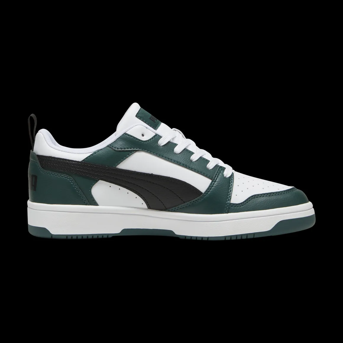 Sneakers da uomo bianche nere e verde scuro con logo Puma Rebound V6
