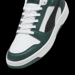Sneakers da uomo bianche nere e verde scuro con logo Puma Rebound V6