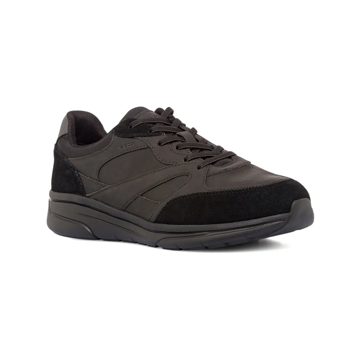 Sneakers da uomo nere con inserti effetto scamosciato Geox