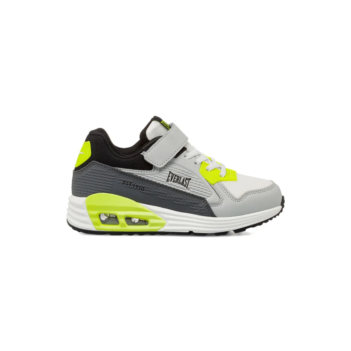 Sneakers grigie da bambino con strappo e dettagli fluo Everlast