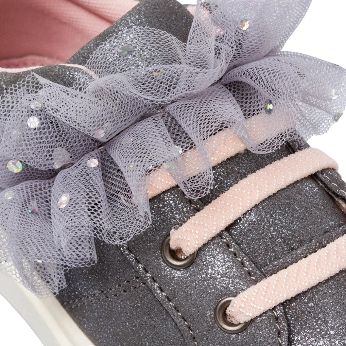 Sneakers Grigie da Bambina con fiocco in tulle Dieci Baci