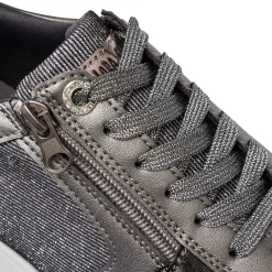 Sneakers grigie da donna con dettagli glitter e zip Lora Ferres