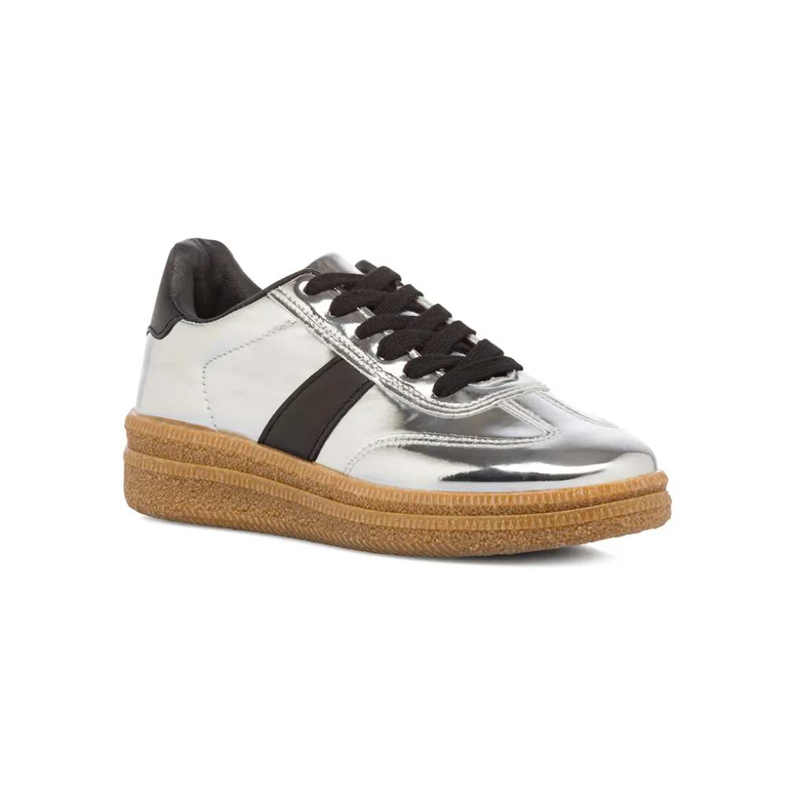 Sneakers in vernice argento da donna con dettagli neri Lora Ferres