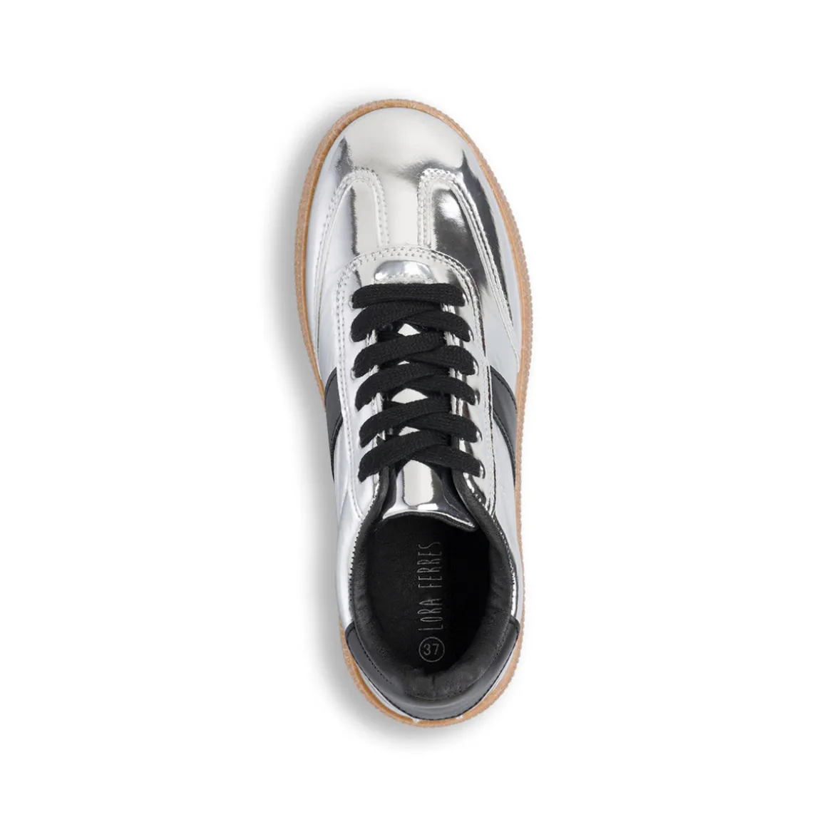 Sneakers in vernice argento da donna con dettagli neri Lora Ferres