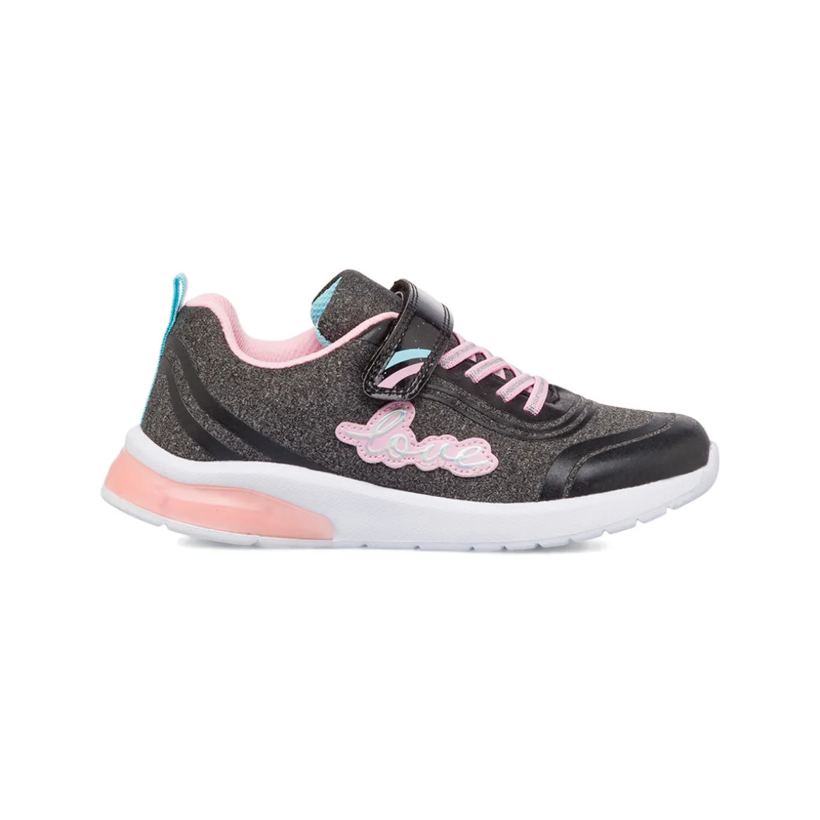 Sneakers nero da ragazza 10 Baci con luci e dettagli rosa e azzurro
