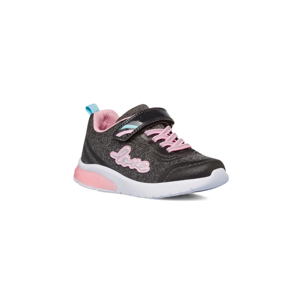 Sneakers nero da ragazza 10 Baci con luci e dettagli rosa e azzurro