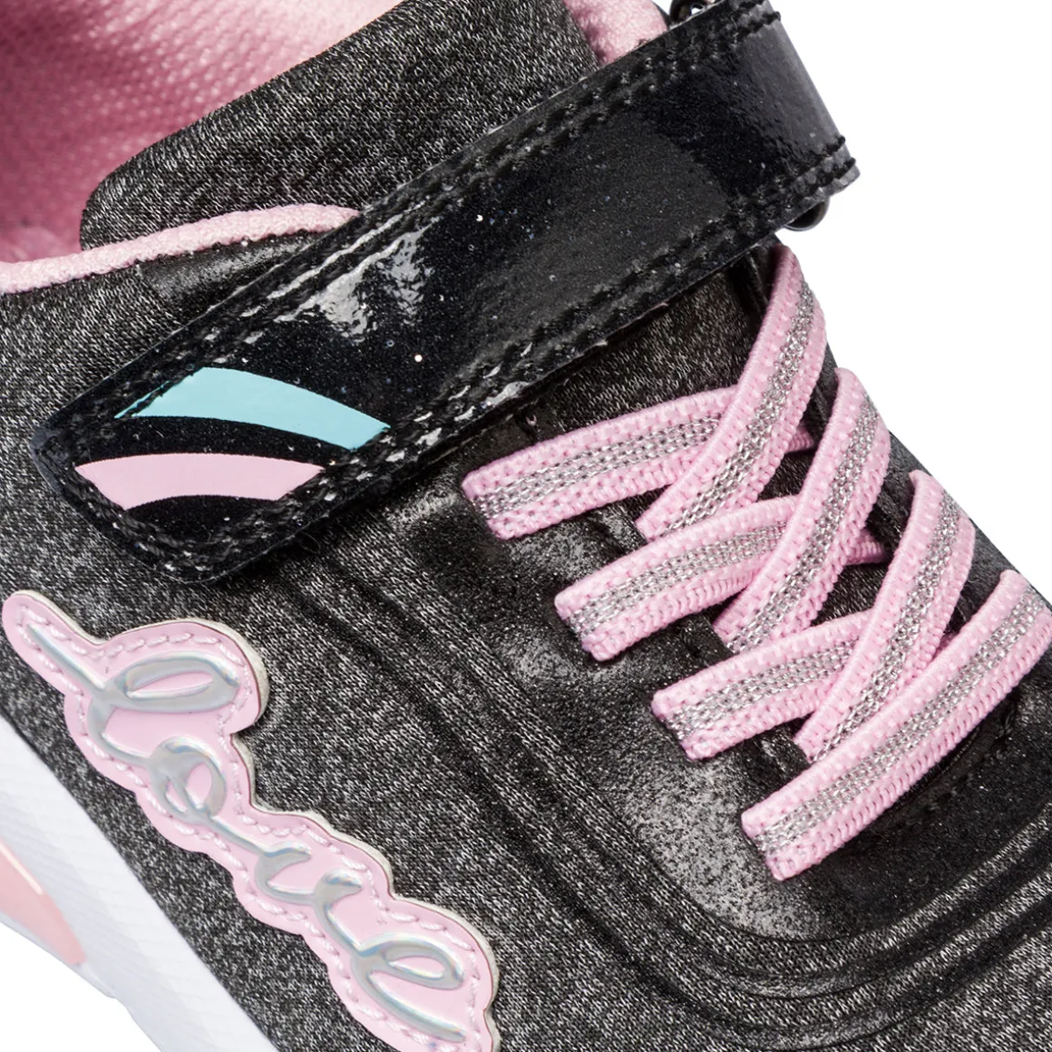 Sneakers nero da ragazza 10 Baci con luci e dettagli rosa e azzurro